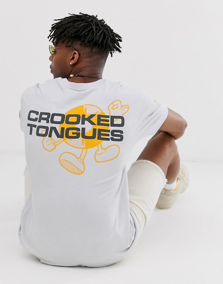 Crooked Tongues T-shirt In Gray With Front And Back Print - Gray