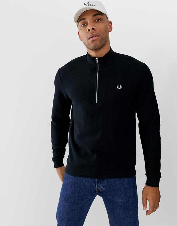 Fred Perry Half Zip Pique Sweat In Black - Black