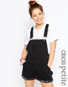 Asos Petite Denim Overall Shorts In Washed Black - Black