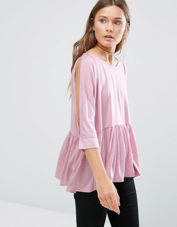 Qed London Drop Frill Hem Blouse - Pink