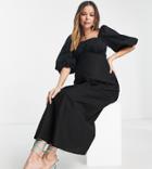Asos Design Maternity Square Neck Midi Dress With Elastic Detail In Black