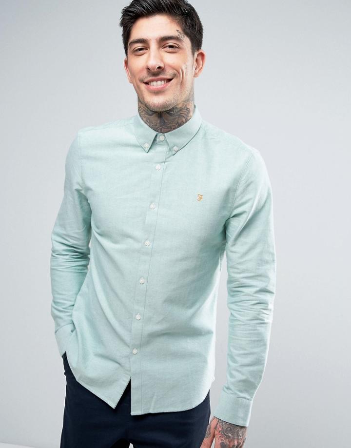 Farah Brewer Oxford Shirt Slim Fit Buttondown In Pine Green - Green