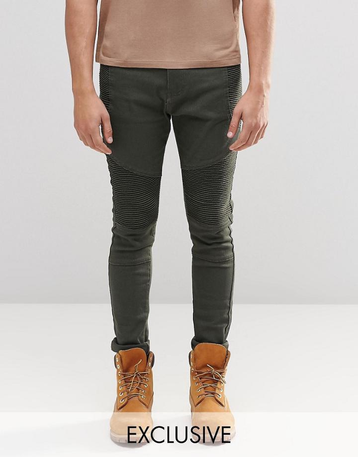 Liquor & Poker Super Skinny Jeans Biker Khaki - Green