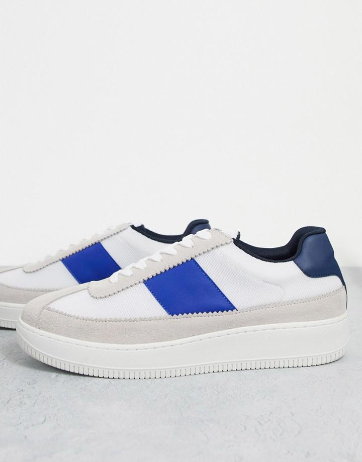 Selected Homme Chunky Sneakers With Contrast Panels In White And Blue