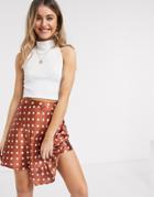 Asos Design Asymmetric High Shine Mini Skirt In Polka Dot-multi