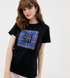 New Look Tee With Slogan In Plaid Check - Black