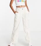 Asos Design Petite 00's Low Rise Cargo Pants In Oatmeal-neutral