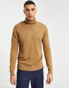 French Connection Formal Knitted Roll Neck Sweater In Camel-neutral