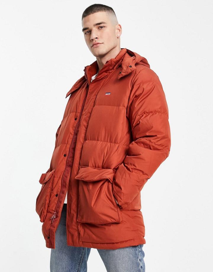 Levi's Longline Puffer Jacket In Red With Small Logo