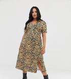 Asos Design Curve Animal Print Midi Tea Dress In Rib - Multi