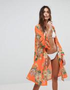 Boohoo Kimono Beach Cover-up - Orange