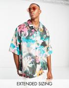 Asos Design Dropped Shoulder Oversized Revere Shirt In Bright Floral Print-multi