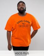Asos Plus Oversized T-shirt With Take Care Print - Orange
