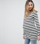 Supermom Maternity Stripe Long Sleeve Top With Back Zip - Black