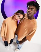 Asos Design Circular Design Oversized Unisex T-shirt With Pocket In Cotton Blend In Beige - Brown