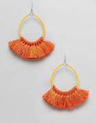 Asos Design Beaded Fan Tassel Earrings - Orange