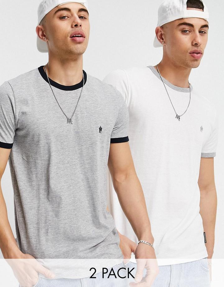 French Connection 2 Pack Ringer T-shirt In White Light Gray-multi