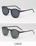 Asos Round Sunglasses 2 Pack - Black