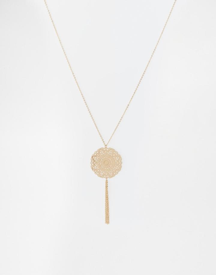 Nylon Gold Plated Filigree Disk Necklace - Gold Plated