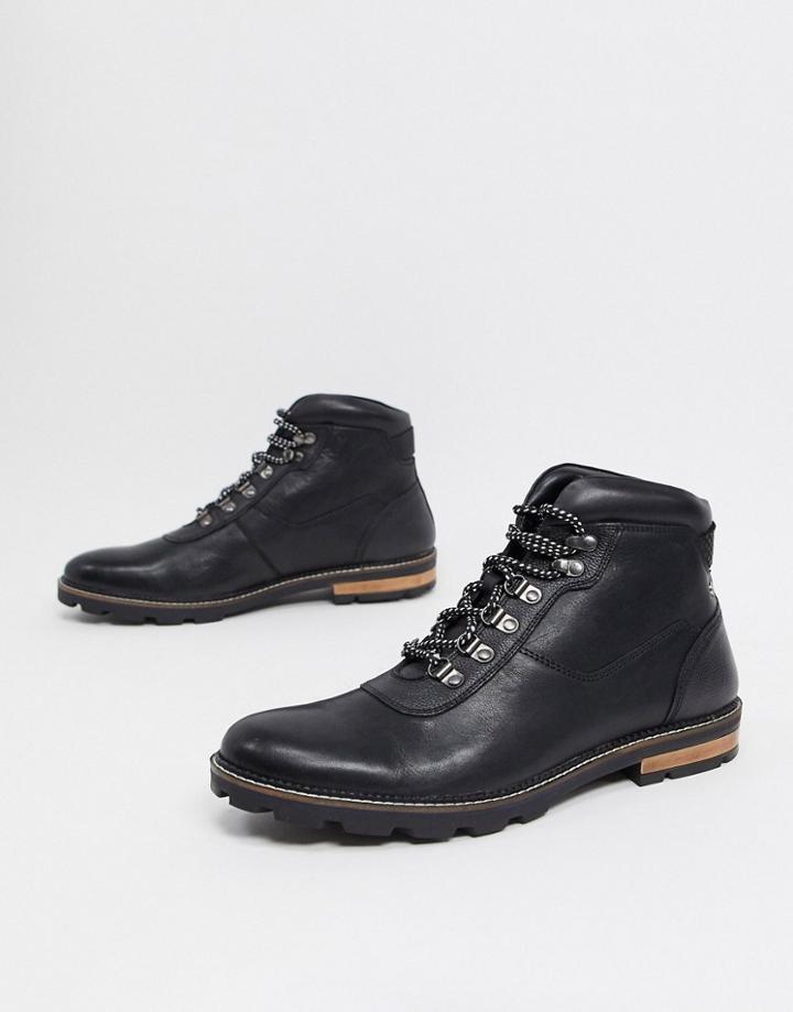 Ben Sherman Hiker Lace Up Ankle Boots In Black Leather