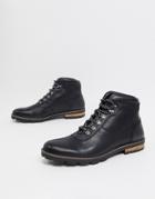 Ben Sherman Hiker Lace Up Ankle Boots In Black Leather