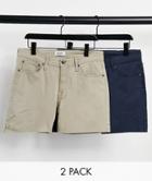 Jack & Jones Intelligence 2-pack Five-pocket Shorts In Beige & Navy-multi