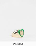 Reclaimed Vintage Inspired Retro Heart Ring In Gold And Green
