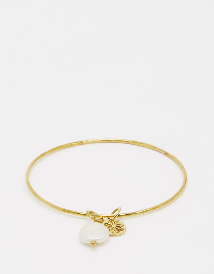 Mirabelle Brass Bangle With Freshwater Pearl Coin - Pearl