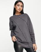 Asos Design Oversized Long Sleeve T-shirt With Exposed Seam Detail In Charcoal-gray