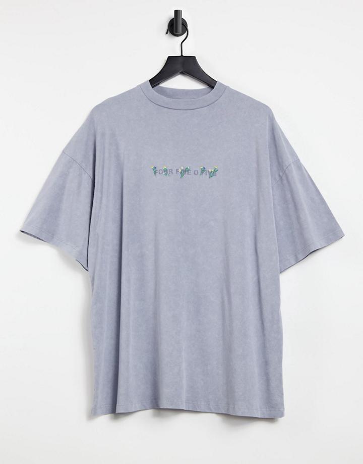 Asos 4505 Unisex Logo Oversized T-shirt With Floral Embroidery-grey