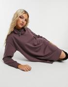 Asos Design Cowl Neck Swing Sweatshirt Dress In Dark Grape-purple