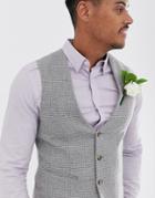 Asos Design Wedding Super Skinny Suit Suit Vest In Gray Micro Houndstooth