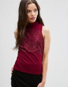 Daisy Street Top With Lace Panel - Burgundy