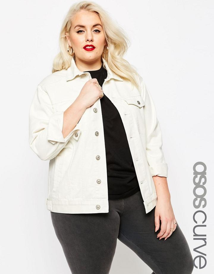 Asos Curve Girlfriend Denim Jacket In Off White - Off White