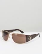Versace Square Aviator Sunglasses In Tort With Side Medusa - Brown