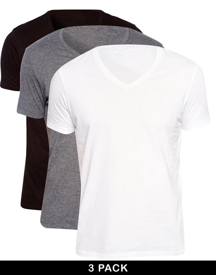 Asos T-shirt With V-neck 3 Pack Save 22%