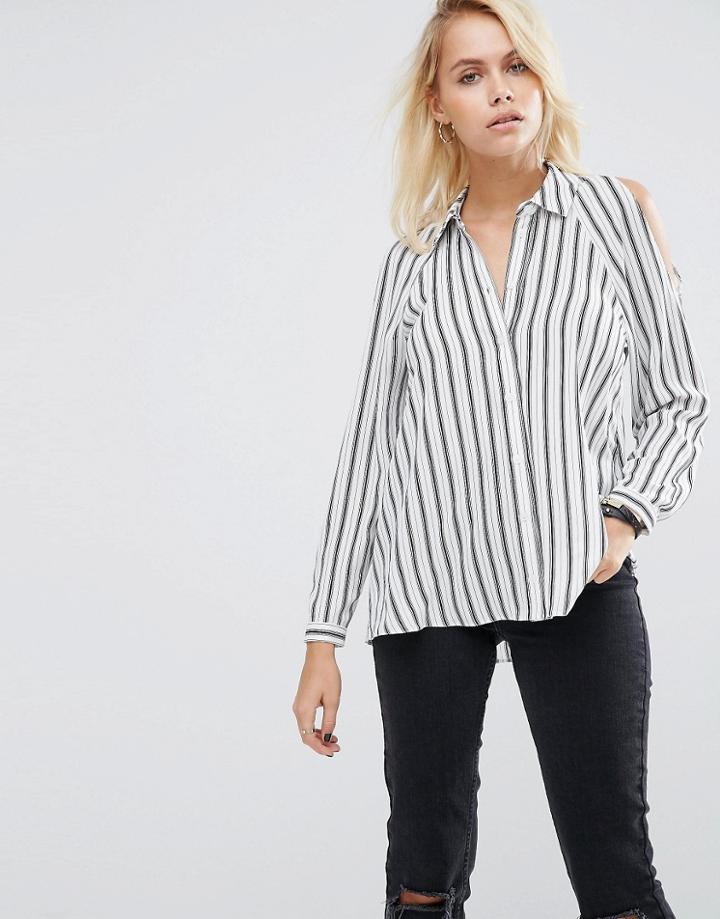 Asos Cold Shoulder Shirt In Stripe - Multi