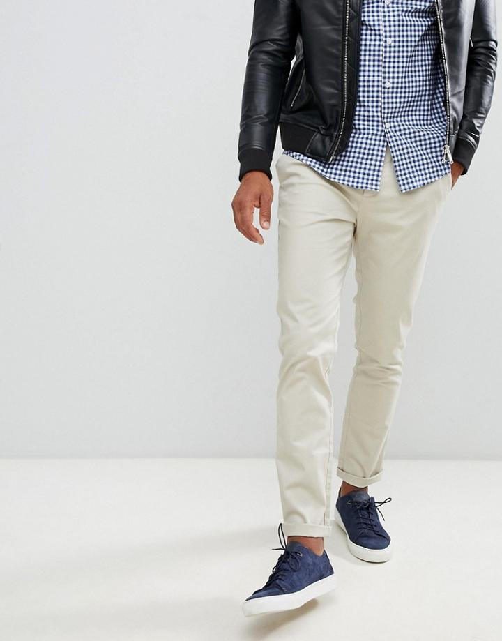 Asos Design Slim Chinos In Beige - Beige