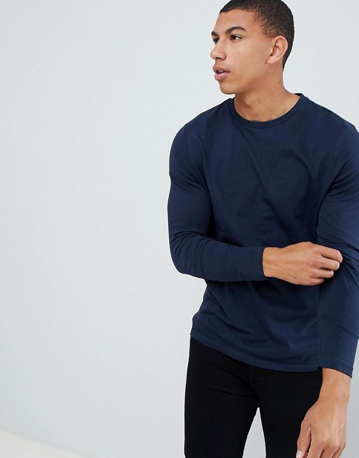 Asos Design Long Sleeve T-shirt With Crew Neck In Navy - Navy