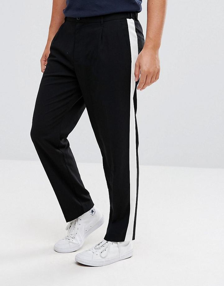 Stradivarius Slim Pants With Side Stripe In Black - Black