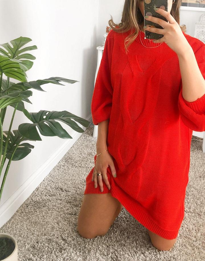 Rokoko Chunky Knit Mini Dress In Orange