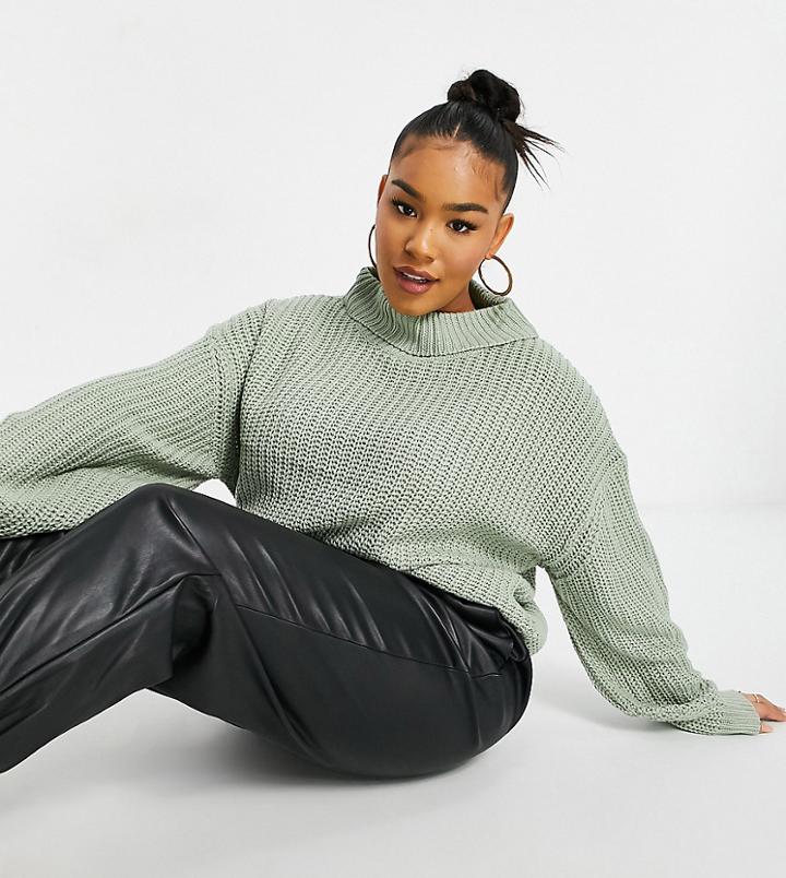 Threadbare Plus Grace Chunky Knit Sweater-green