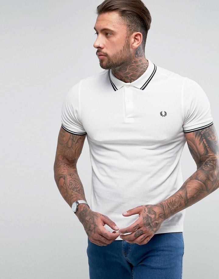 Fred Perry Slim Fit Twin Tipped Polo Shirt White - White