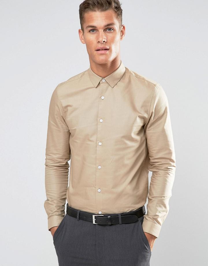 Asos Oxford Shirt In Stone In Regular Fit - Stone