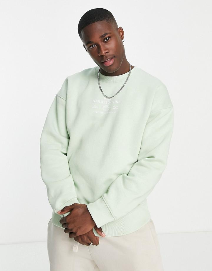 Topman Oversized Parallel Collective Sweatshirt In Green