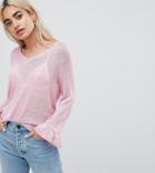 Vero Moda Petite V Neck Knitted Sweater With Ruffle Sleeve - Pink