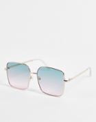 Asos Design Oversized 70s Sunglasses In Metal Frame With Ocean Lens-gold