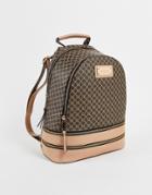 River Island Monogram Backpack In Brown