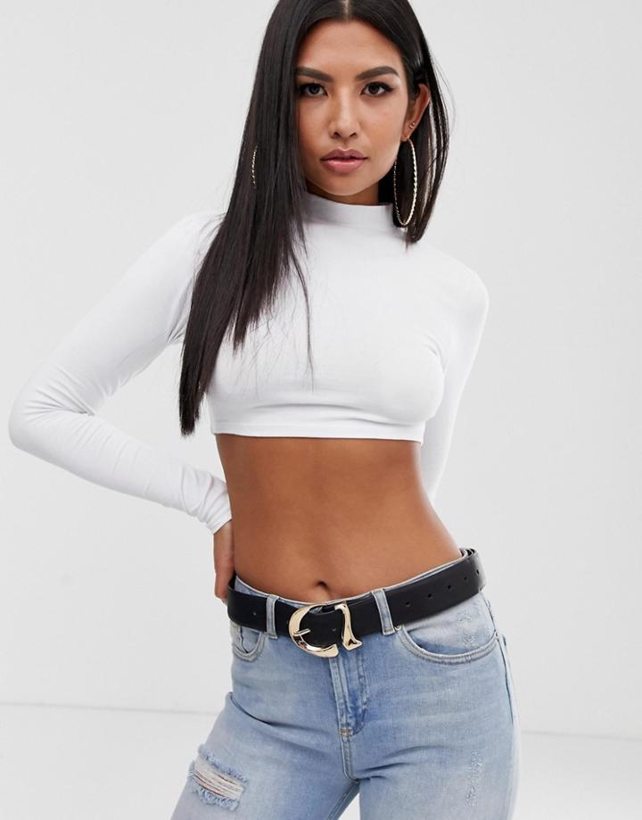 Asos Design Super Crop Turtleneck In White - White