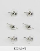 Designb London Lightning Stud Earrings In 3 Pack Exclusive To Asos - Silver